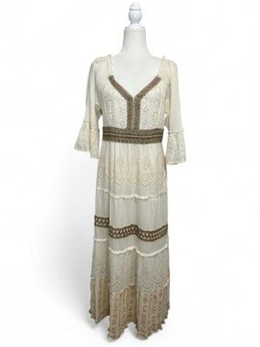 Me 2 Magic Anthropologie ivory eyelet embroidered tiered maxi dress